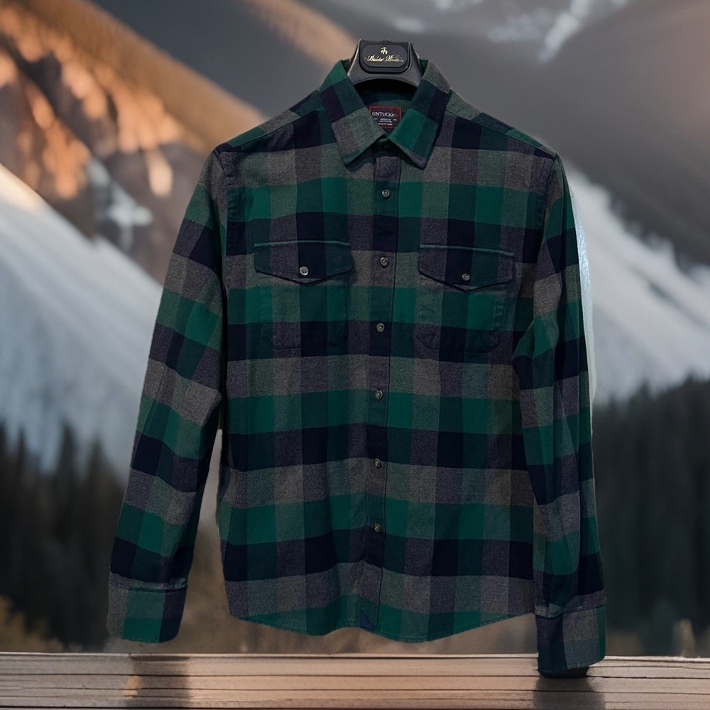 UNTUCKit Shirt Men M Green Plaid Flannel Long Sleeve Lumberjack Cabincore